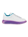 ALEXANDER MCQUEEN MAN WHITE AND BLUE OVERSIZE SNEAKERS WITH PURPLE TRANSPARENT SOLE,662657-WHYBY 9468