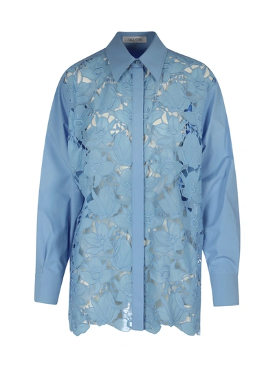 Valentino Guipure Lace And Cotton-poplin Shirt In Navy