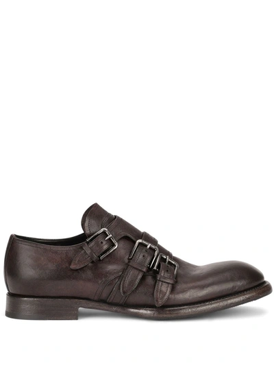 Dolce & Gabbana Distressed-effect Monk Strap Shoes In Brown