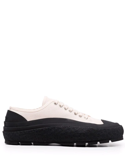 Jil Sander Off-white Canvas Low-top Trainers In Black