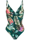 Lygia & Nanny Bianca Leaf-print Swimsuit In Grün