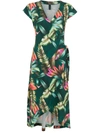 Lygia & Nanny Falcão Leaf-print Wrap Dress In Grün