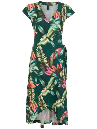 Lygia & Nanny Falcão Leaf-print Wrap Dress In Grün