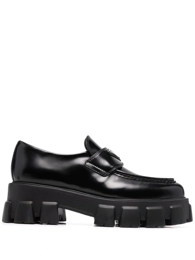 Prada Monolith Chunky-sole Leather Loafers In Black