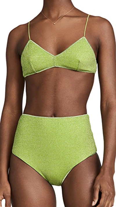 Oseree Lumire Bra & High Waisted Bikini Set In Green