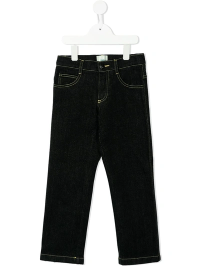 Fendi Kids' Logo-print Straight-leg Jeans In Blue