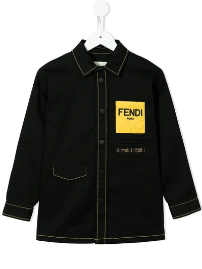 Fendi Kids' Logo-embroidered Cotton Shirt In Black