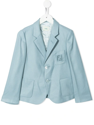 Fendi Kids' Logo-embroidered Single-breasted Blazer In Blue