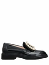 ROGER VIVIER BLACK VIV' RANGERS PATENT LEATHER LOAFERS WITH RHINESTONE BUCKLE
