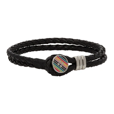 Paul Smith Woven Leather And Silver-tone Bracelet In Black