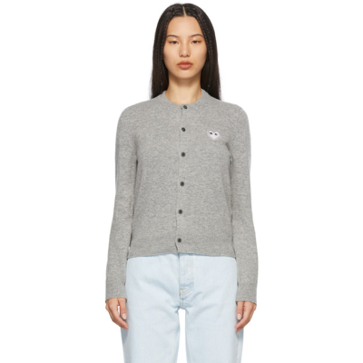 Comme Des Garçons Play Embroidered Heart Knit Cardigan In Natural