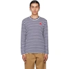 Comme Des Garçons Play Embroidered Heart Striped T-shirt In Blue