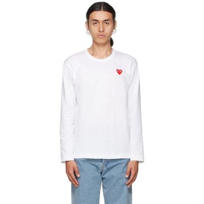 Comme Des Garçons Play White & Red Heart Patch Long Sleeve T-shirt