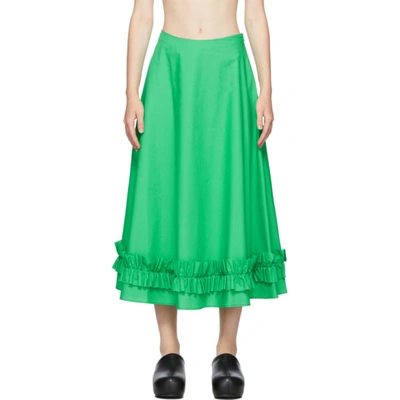 Molly Goddard Morgan Frilled Cotton Midi Skirt In Green