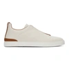 ERMENEGILDO ZEGNA OFF-WHITE DEERSKIN TRIPLE STITCH SNEAKERS