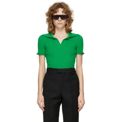 Bottega Veneta Ruffled Ribbed Cotton Polo Shirt In Green