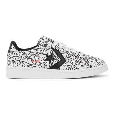 Converse White & Black Keith Haring Edition Leather Pro Ox Sneakers