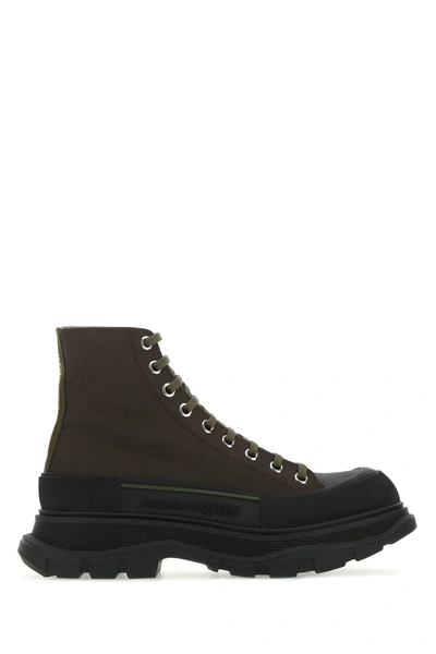 Alexander Mcqueen Army Green Canvas Tread Slick Ankle Boots  Green  Uomo 44