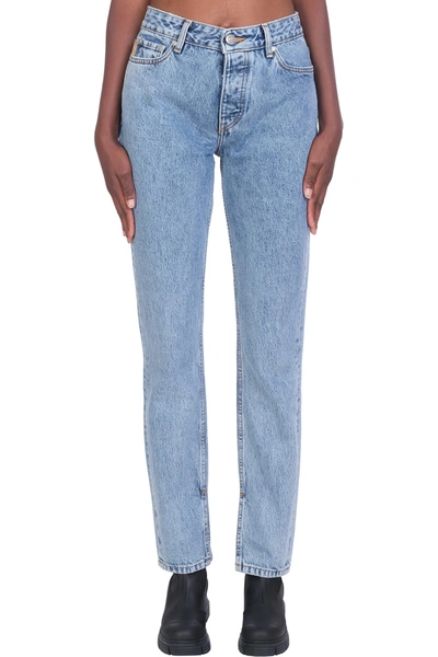 Ganni Classic Denim Slit Pants - Bleached Denim Jeans In Blue