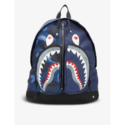 A Bathing Ape Camo Shark Brand-print Woven Backpack In Navy