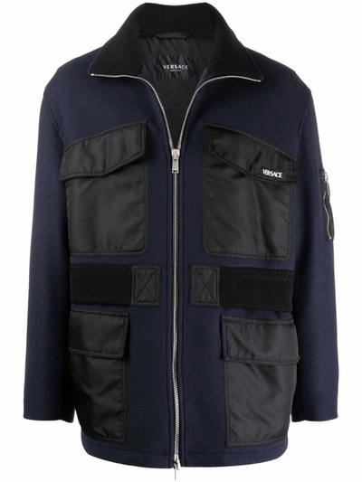 Versace Flap-pocket Zipped Jacket In Blue