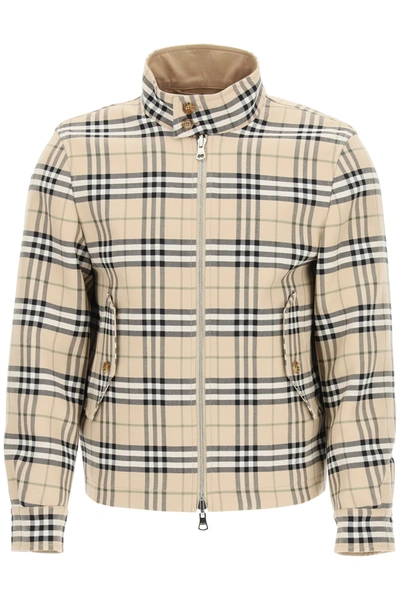 Burberry Bramwell Check Reversible Wool & Cotton Harrington Jacket In Soft Fawn Check