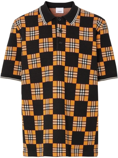 Burberry Blakeford Chequer Jacquard Wool Blend Polo In Black