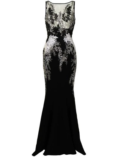 Saiid Kobeisy Fitted Floral Lace-embroidered Gown In Black