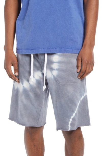 Alternative Victory Washed French Terry Cutoff Shorts In Blue Linear Tie Dye