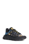 Versace Trigreca Medusa Renaissance-print Sneakers In Black/ Blue