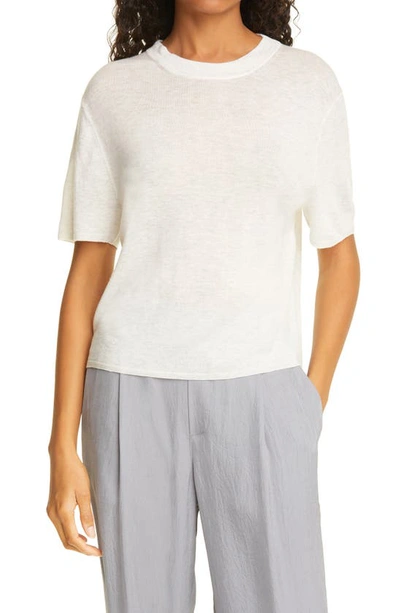 Vince Easy Wool Blend Short Sleeve Sweater In White