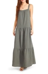 Bb Dakota By Steve Madden Bb Dakota Arianna Sleeveless Tiered Cotton Maxi  Dress In Surplus Green | ModeSens