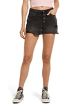 Bp. Exposed Button High Waist Cutoff Shorts In Faded Black Wash