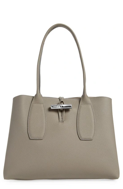 Longchamp Roseau Leather Shoulder Tote In Turtle Dove