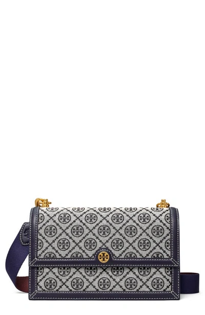 Tory Burch T Monogram Jacquard Shoulder Bag In Tory Navy/gold