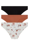 Honeydew Intimates Skinz 3-pack Hipster Panties In Black/ Sedona/ Ivory Floral