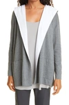 Eileen Fisher Organic Cotton Blend Open Front Hooded Cardigan In Ashwh