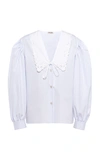 Miu Miu Collared Striped Cotton Top In Stripe