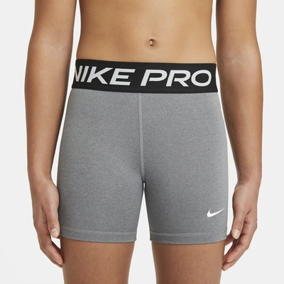 Nike Pro Big Kids' (girls') Shorts In Carbon Heather/white