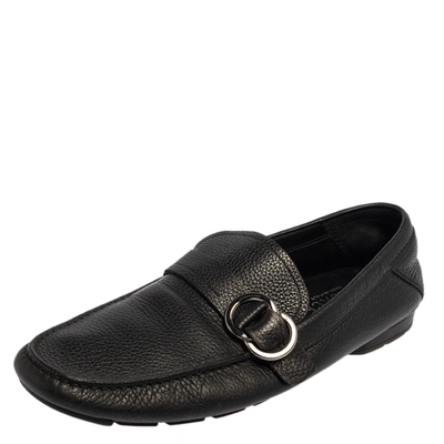Pre-owned Versace Black Leather Slip On Loafers Size 43.5