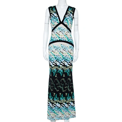 Pre-owned Roberto Cavalli Multicolor Printed Knit Paneled Sleeveless Maxi Dress M