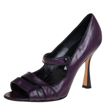 Pre-owned Manolo Blahnik Purple Leather Mary Jane Pumps Size 39.5