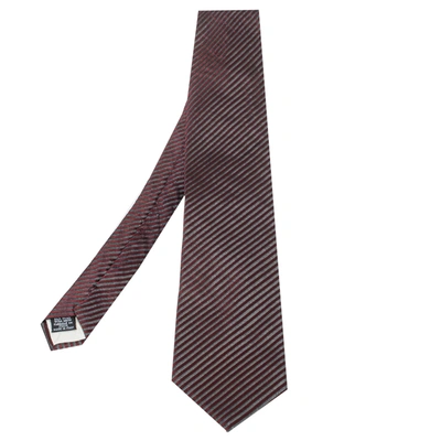 Pre-owned Boss By Hugo Boss Burgundy Striped Silk Jacquard Tie