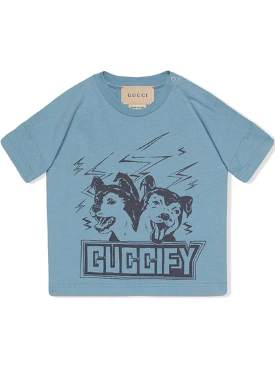 Gucci Babies' Fy Dog-print T-shirt In Blue