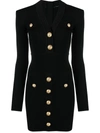 Balmain Mini Black Dress With Golden Buttons In Stretch Viscose Woman In Black
