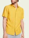 Scotch & Soda Short Sleeved Linen Shirt Regular Fit In 0550-saffron