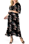 Standards & Practices Short Sleeve Wrap Maxi Dress In Tropicalblk