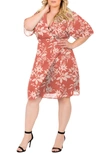 Standards & Practices Plus Size Kimono Wrap Midi Dress In Brick Pink