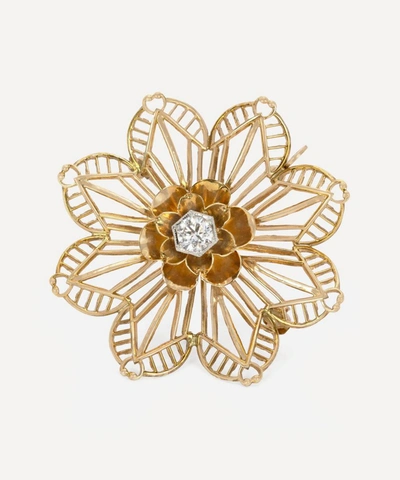 Kojis Gold 1940s Diamond Flower Brooch