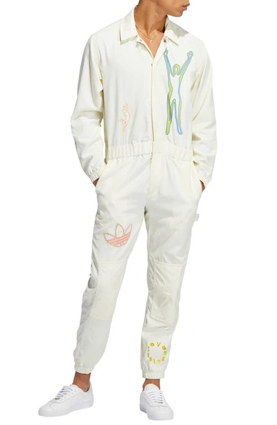 Adidas Originals Love Unites Jumpsuit In Off White/ Multicolor